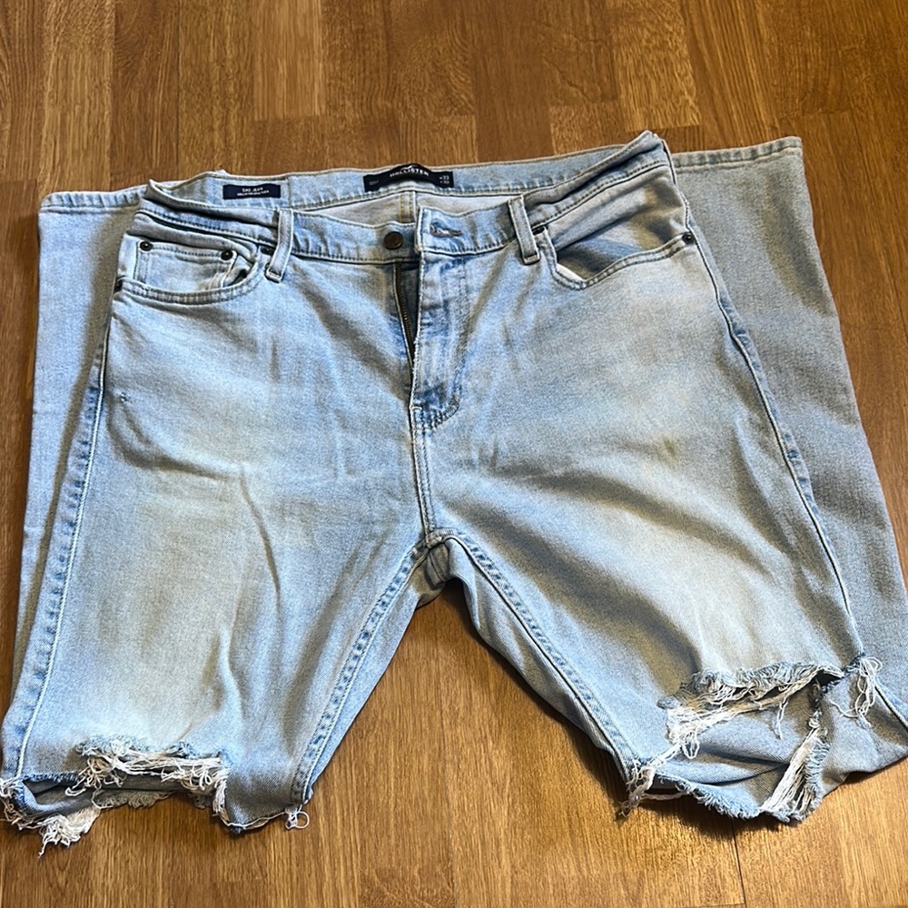 Men's Light Blue Distressed Denim Shorts